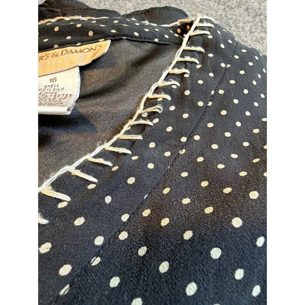 Drapers & Damons 100% Silk Polka Dot Tiered Dress Black White Size 16P - Picture 7 of 7